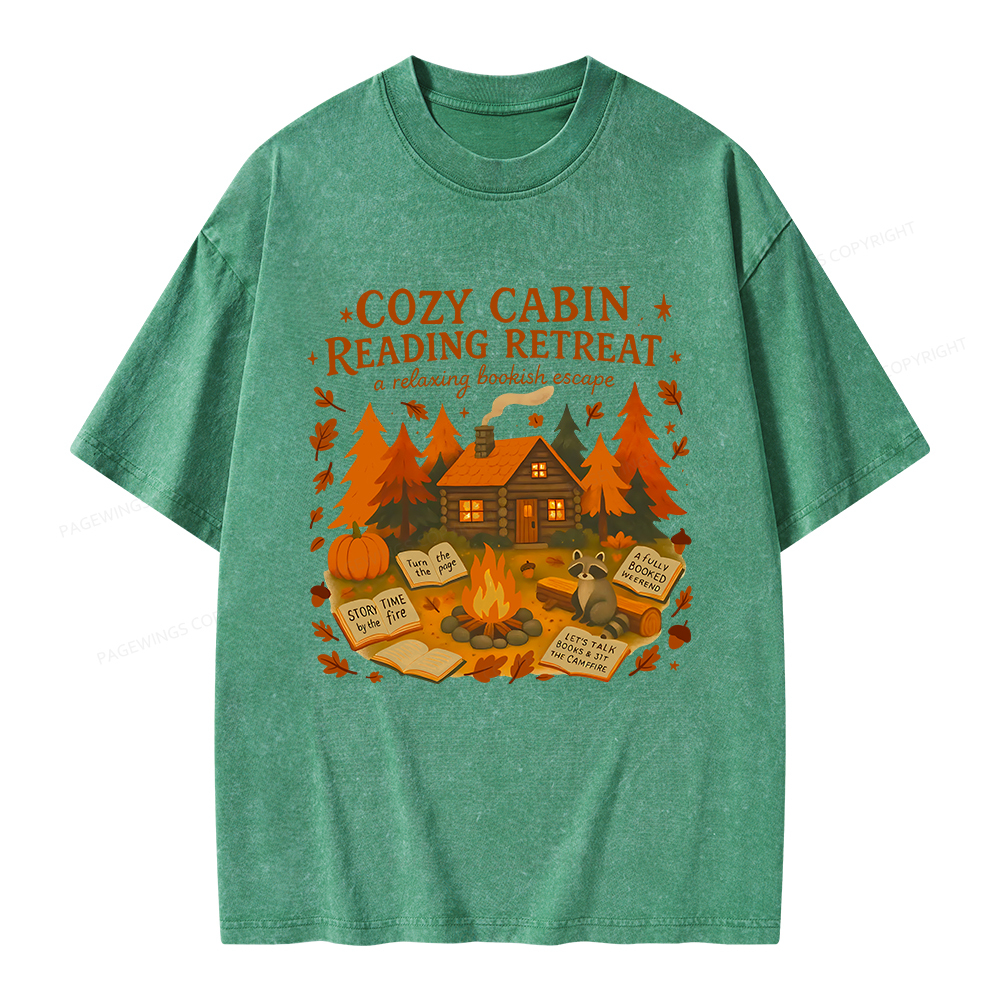 Pagewings Cozy Cabin Reading Retreat Unisex Washed T-shirt