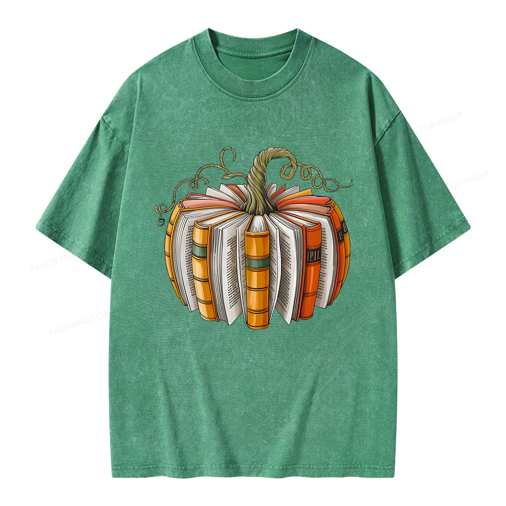 Pagewings Fall Book Pumpkin Unisex Washed T-shirt