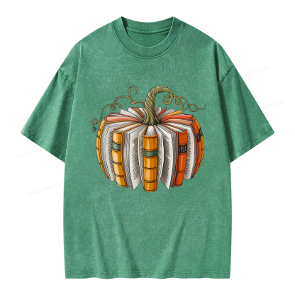 Pagewings Fall Book Pumpkin Unisex Washed T-shirt