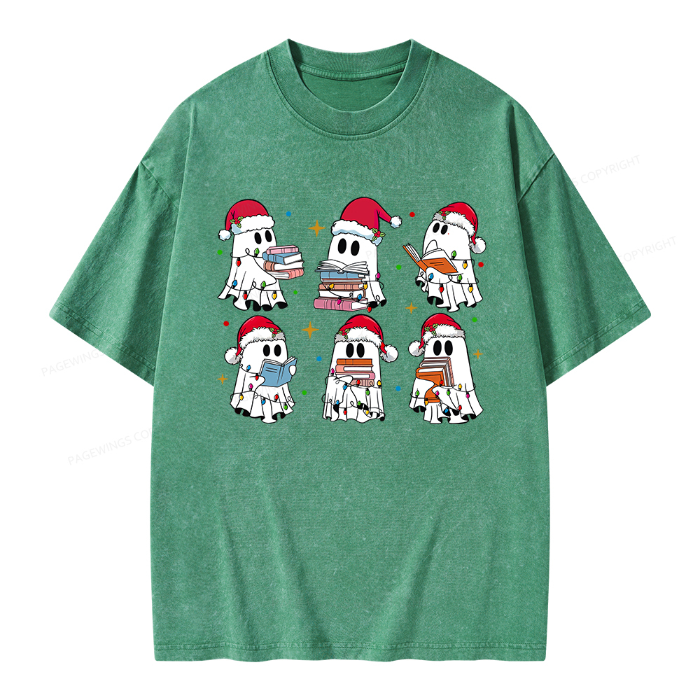 Pagewings Christmas Book Ghost Unisex Washed T-shirt