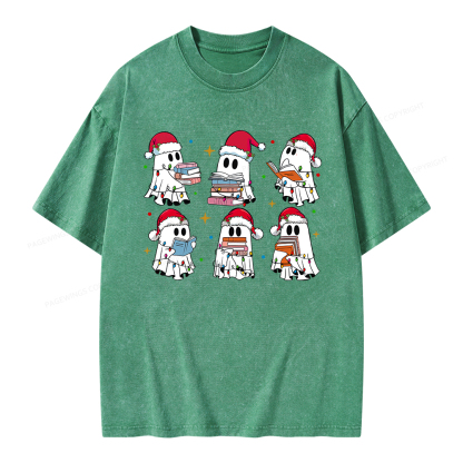 Pagewings Christmas Book Ghost Unisex Washed T-shirt