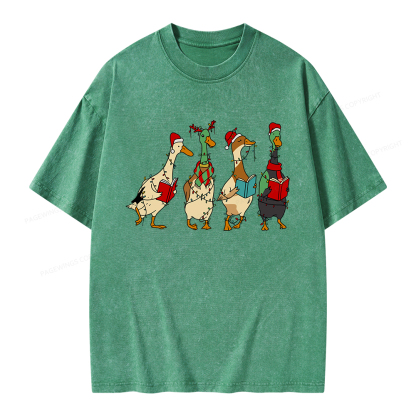 Pagewings Christmas Ducks Reading Unisex Washed T-shirt