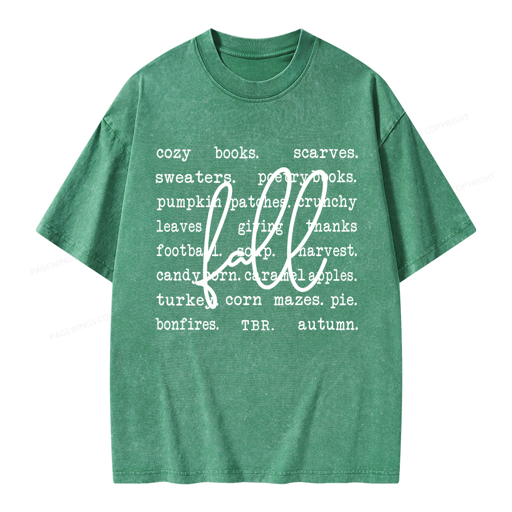 Pagewings Fall Cozy Season Book Lover Unisex Washed T-shirt