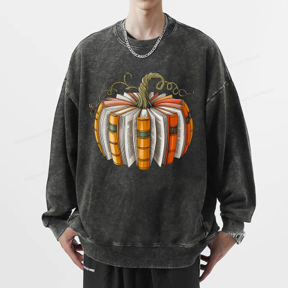 Pagewings Fall Book Pumpkin Unisex Washed Sweatshirt