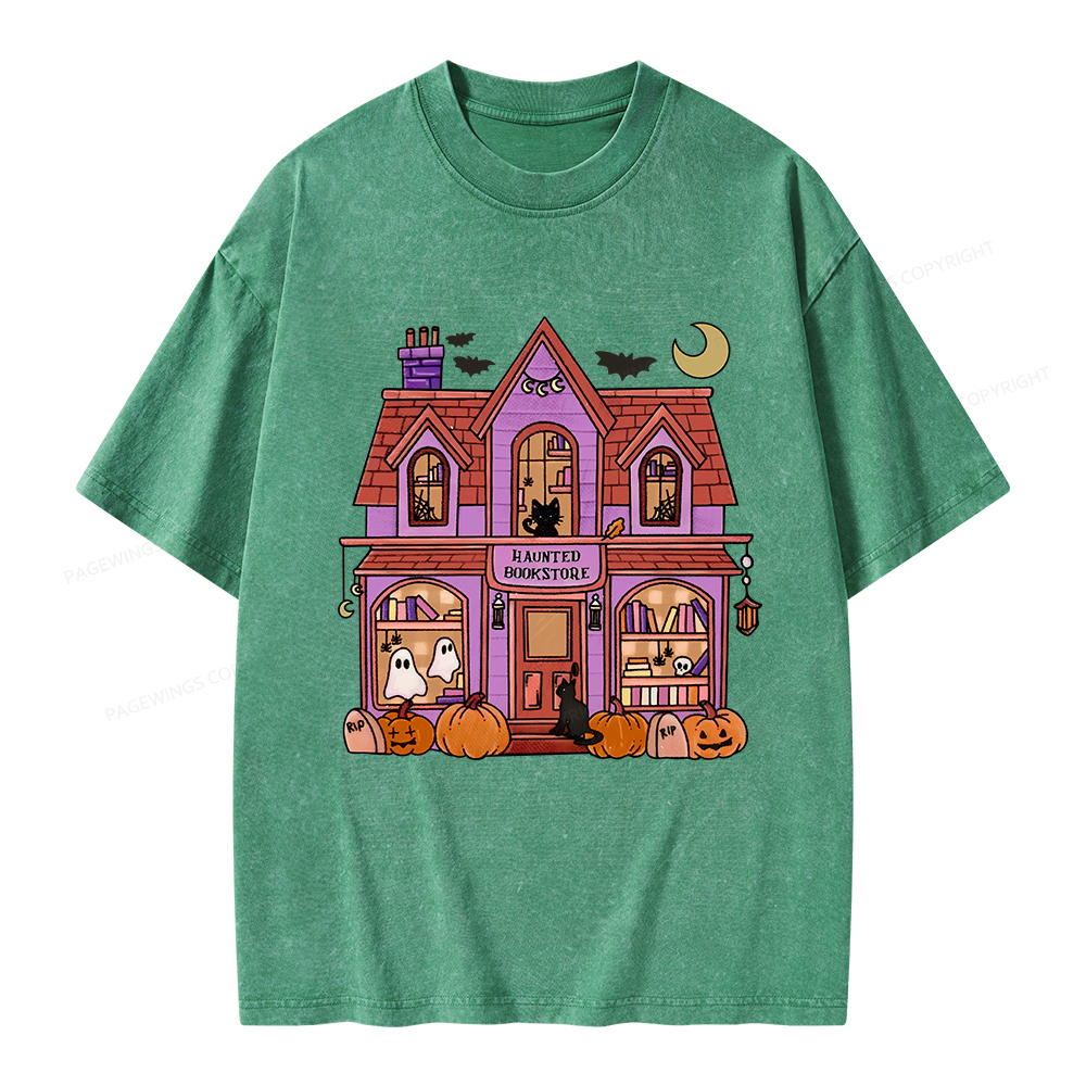 Pagewings Haunted Bookstore Unisex Washed T-shirt