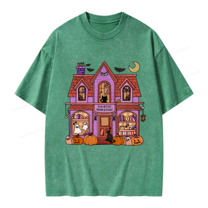 Pagewings Haunted Bookstore Unisex Washed T-shirt