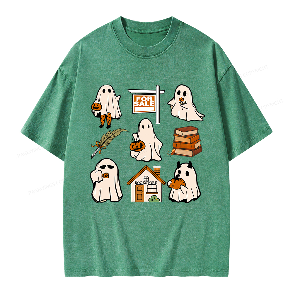 Pagewings Halloween Ghosts Going To Buy Books Unisex Washed T-shirt