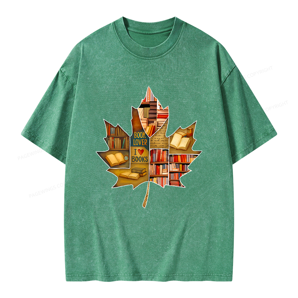 Pagewings Bookstore Puzzle Maple Leaf Unisex Washed T-shirt