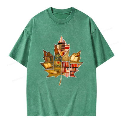 Pagewings Bookstore Puzzle Maple Leaf Unisex Washed T-shirt