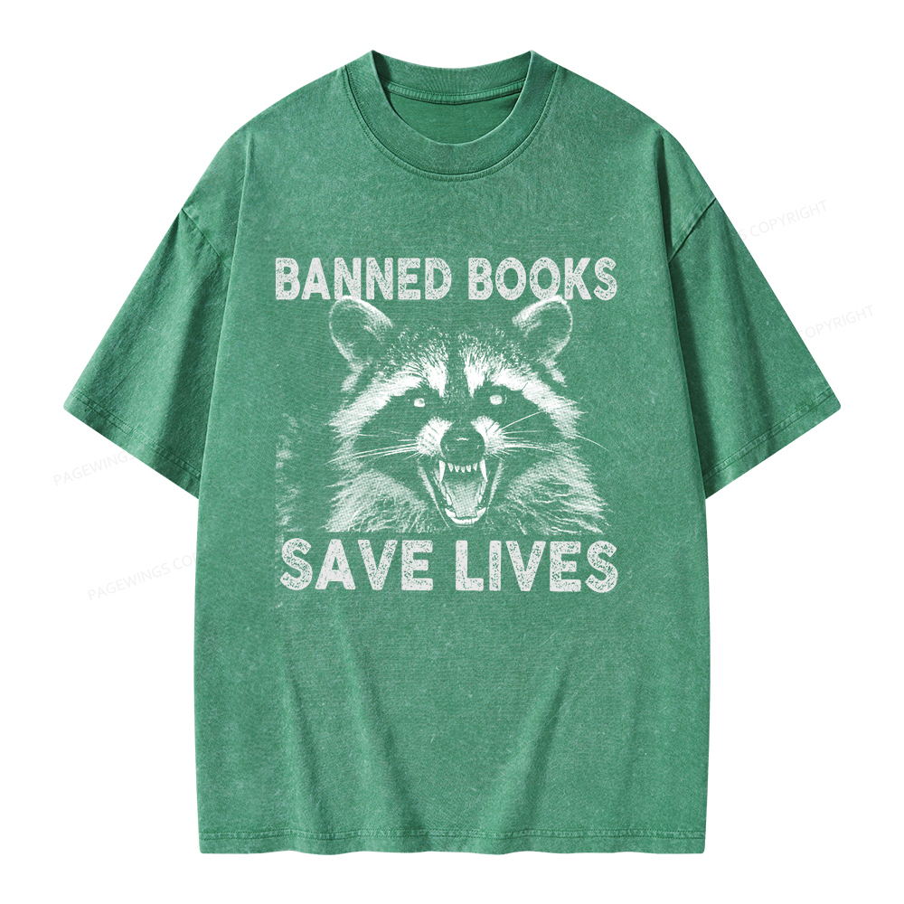 Pagewings Banned Books Save Lives Unisex Washed T-shirt