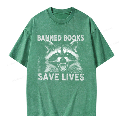 Pagewings Banned Books Save Lives Unisex Washed T-shirt
