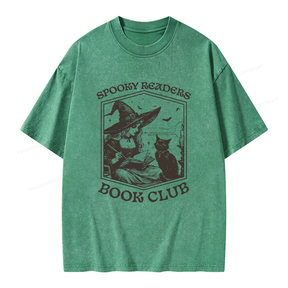 Pagewings Spooky Readers Book Club Unisex Washed T-shirt