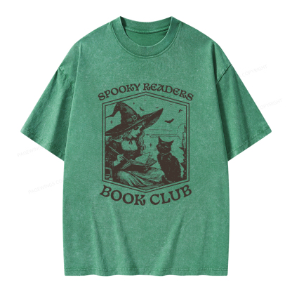 Pagewings Spooky Readers Book Club Unisex Washed T-shirt