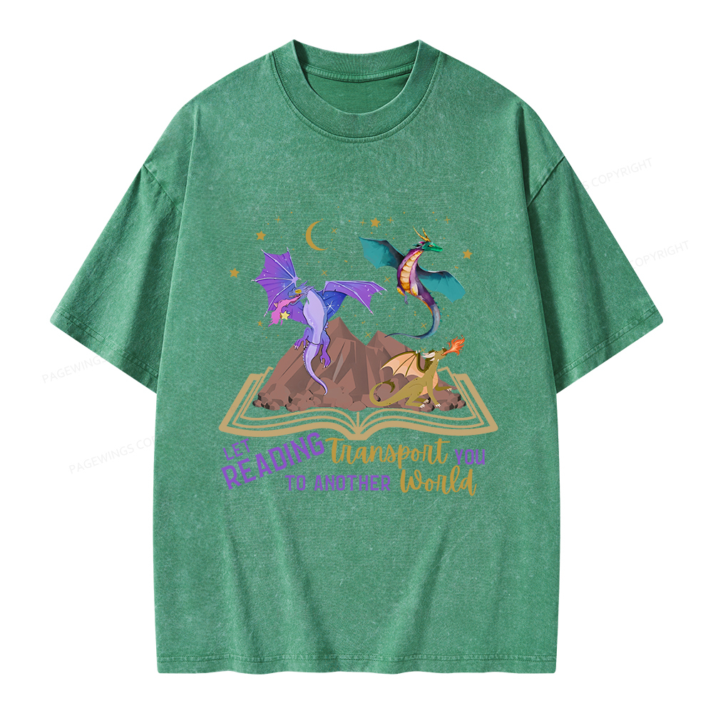 Pagewings Let Reading Transport You To Another World Unisex Washed T-shirt