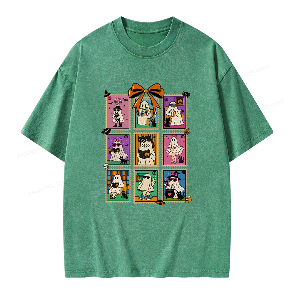 Pagewings Halloween Ghost Unisex Washed T-shirt
