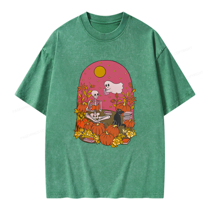 Pagewings Spooky Readers Unisex Washed T-shirt
