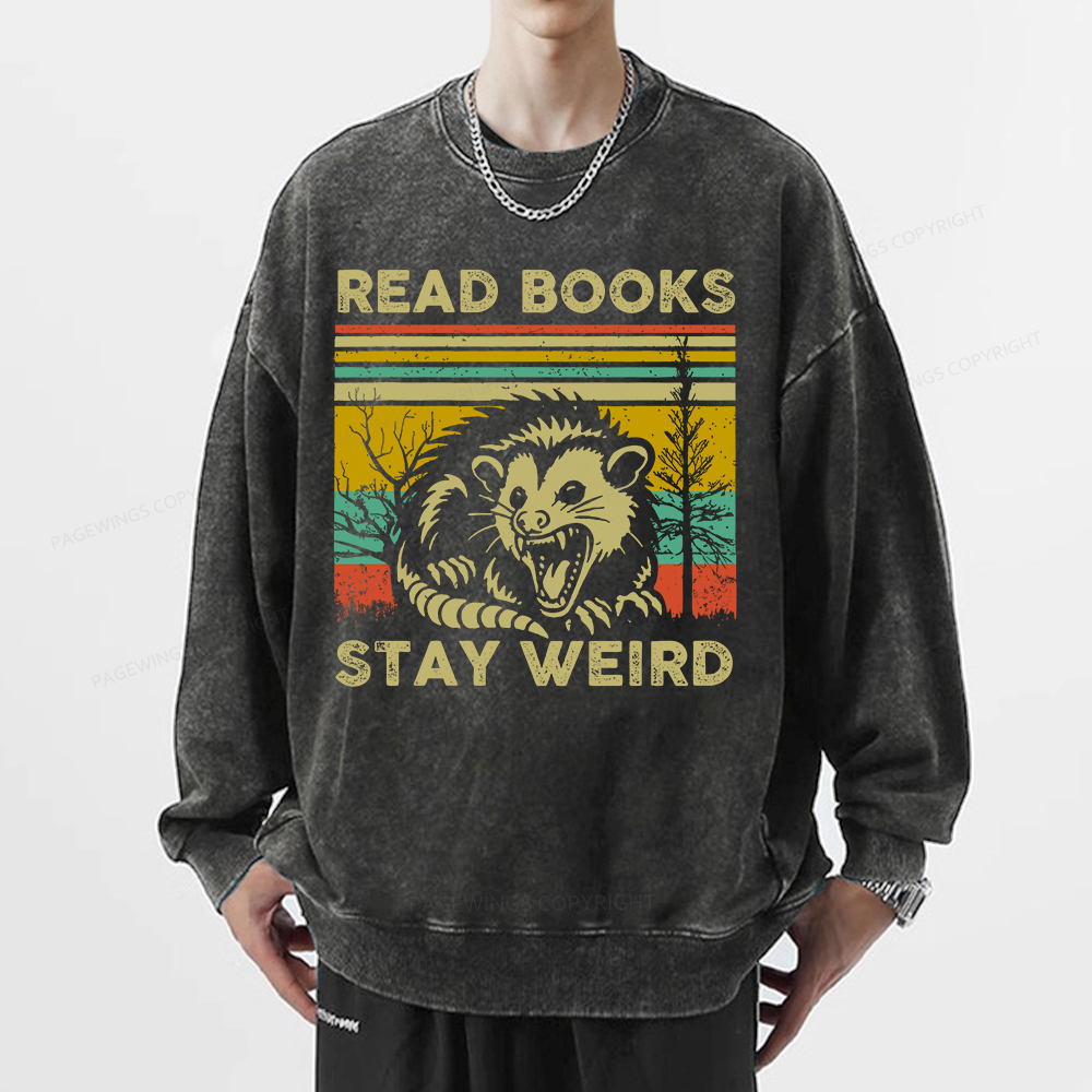 Pagewings Read Books Stay Weird Unisex Washed Sweatshirt
