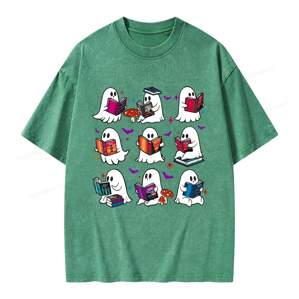 Pagewings Ghost Reading Book Unisex Washed T-shirt