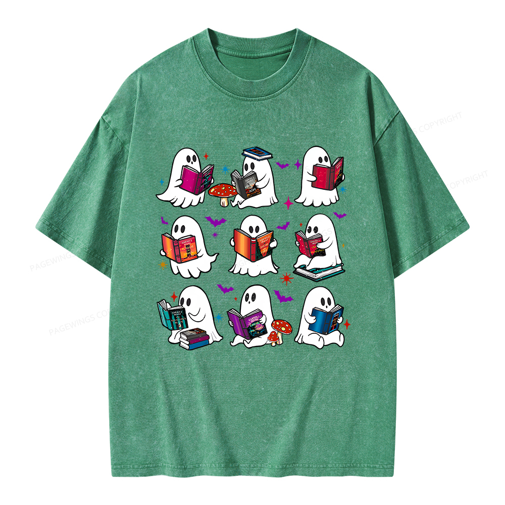 Pagewings Ghost Reading Book Unisex Washed T-shirt
