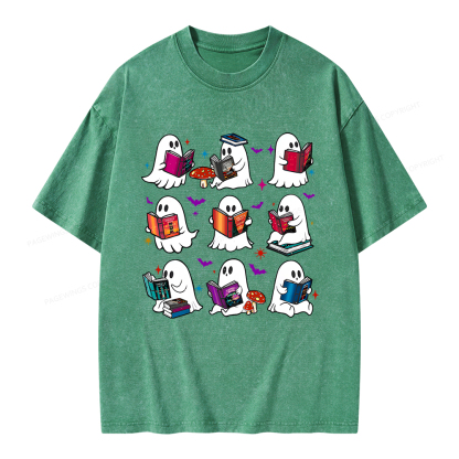 Pagewings Ghost Reading Book Unisex Washed T-shirt