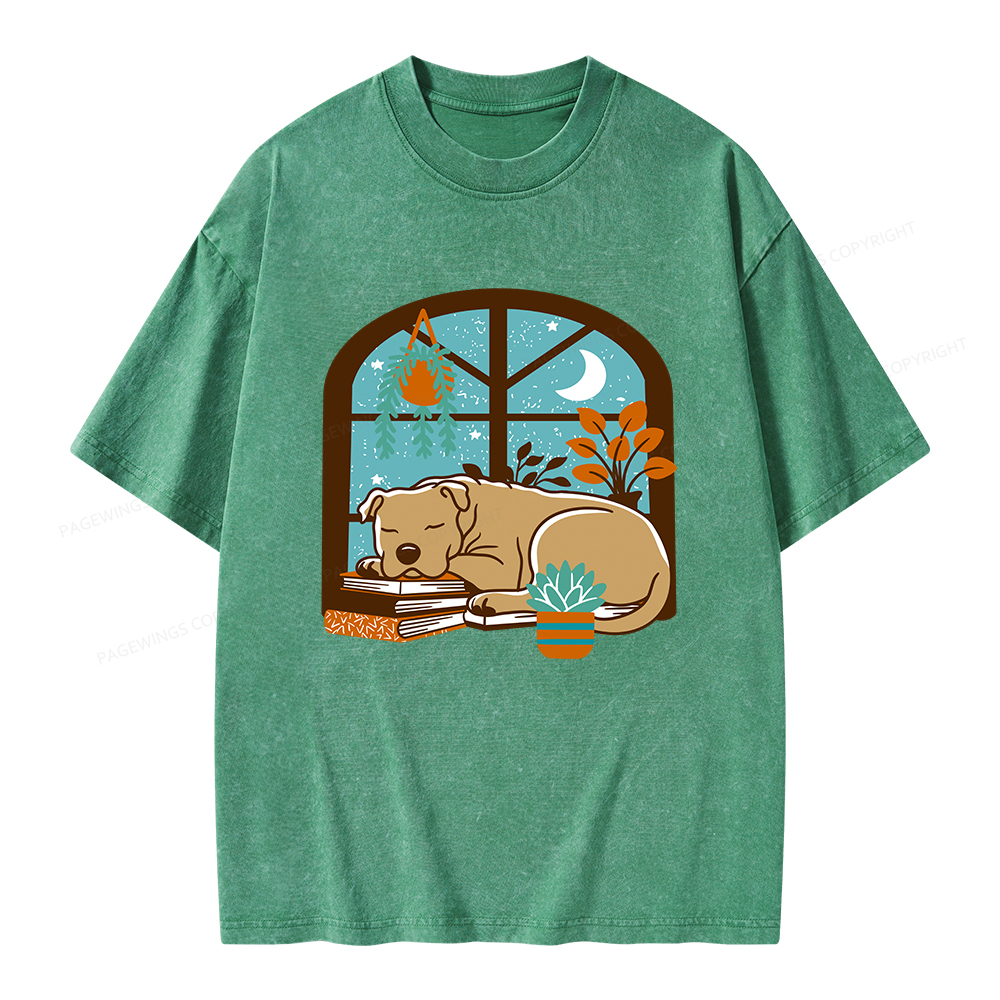 Pagewings Sleepy Pit Bull Terrier  Unisex Washed T-shirt