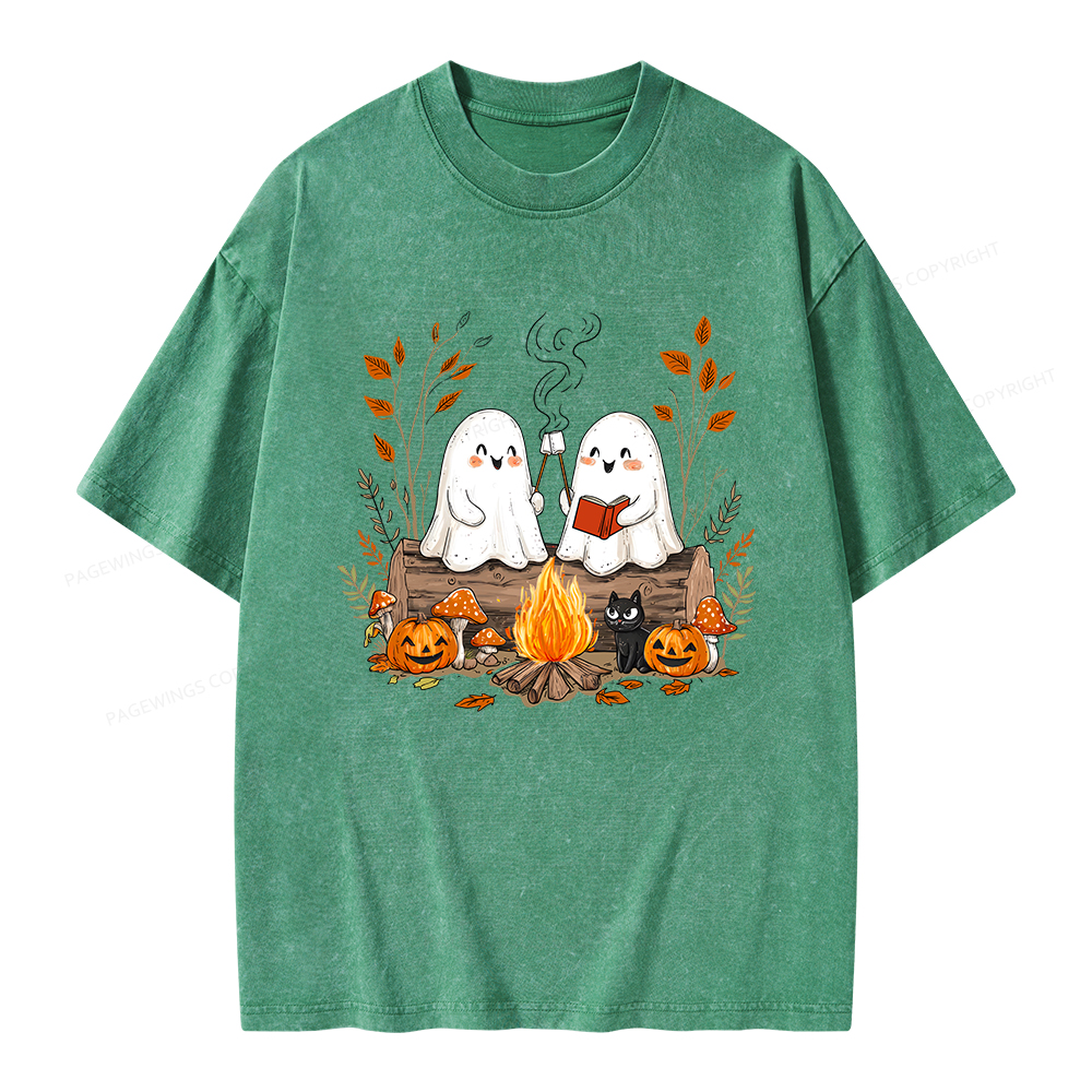 Pagewings Cute Ghost Halloween Unisex Washed T-shirt