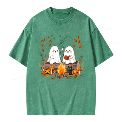 Pagewings Cute Ghost Halloween Unisex Washed T-shirt