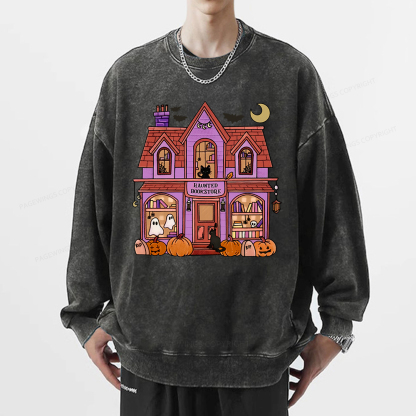 Pagewings Haunted Bookstore Unisex Washed Sweatshirt