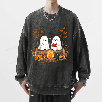 Pagewings Cute Ghost Halloween Unisex Washed Sweatshirt