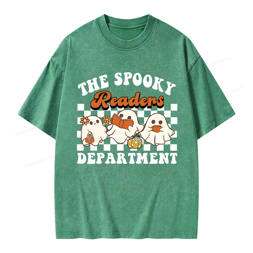 Pagewings Spooky Reader Halloween Unisex Washed T-shirt
