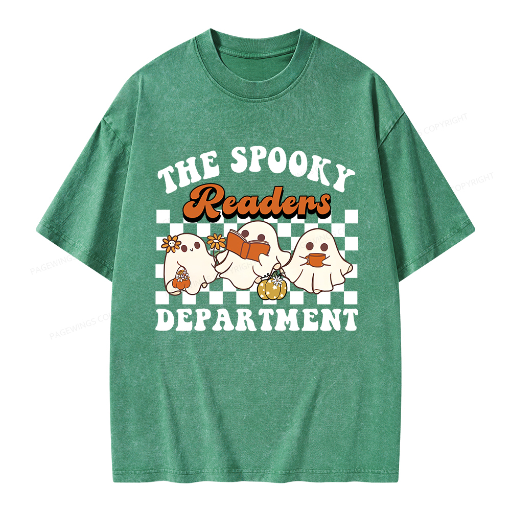 Pagewings Spooky Reader Halloween Unisex Washed T-shirt