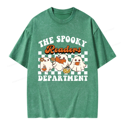 Pagewings Spooky Reader Halloween Unisex Washed T-shirt