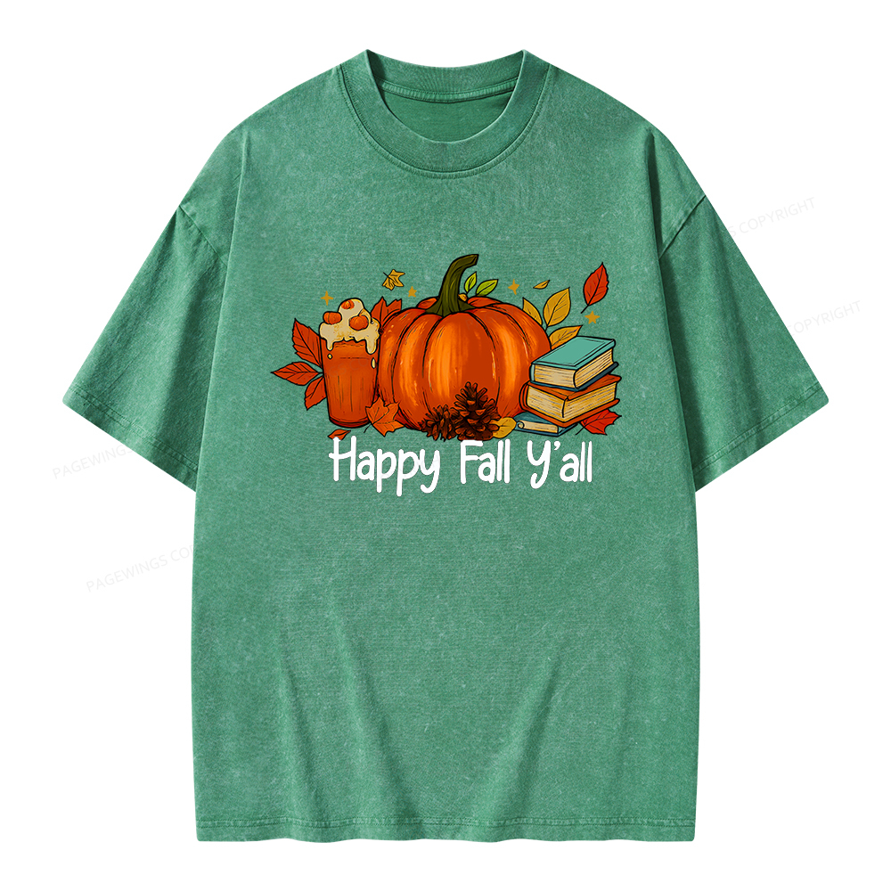 Pagewings Happy Fall Yall Unisex Washed T-shirt