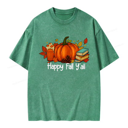 Pagewings Happy Fall Yall Unisex Washed T-shirt