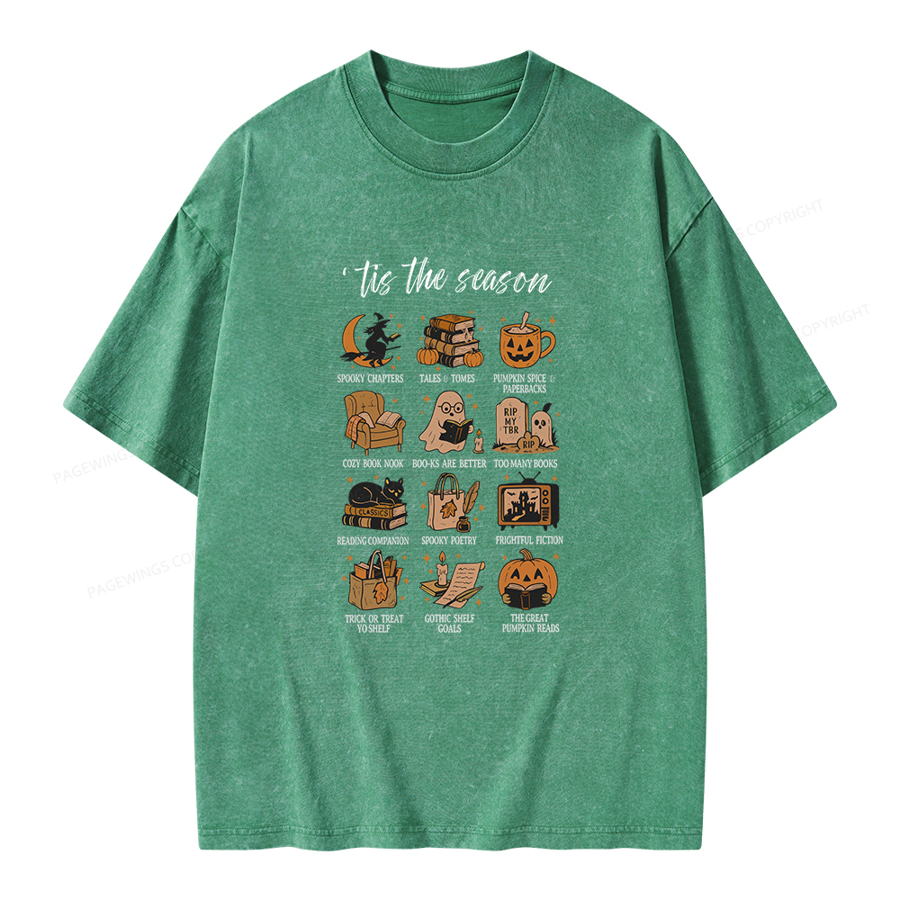 Pagewings Halloween 2025 Literary Girl Unisex Washed T-shirt