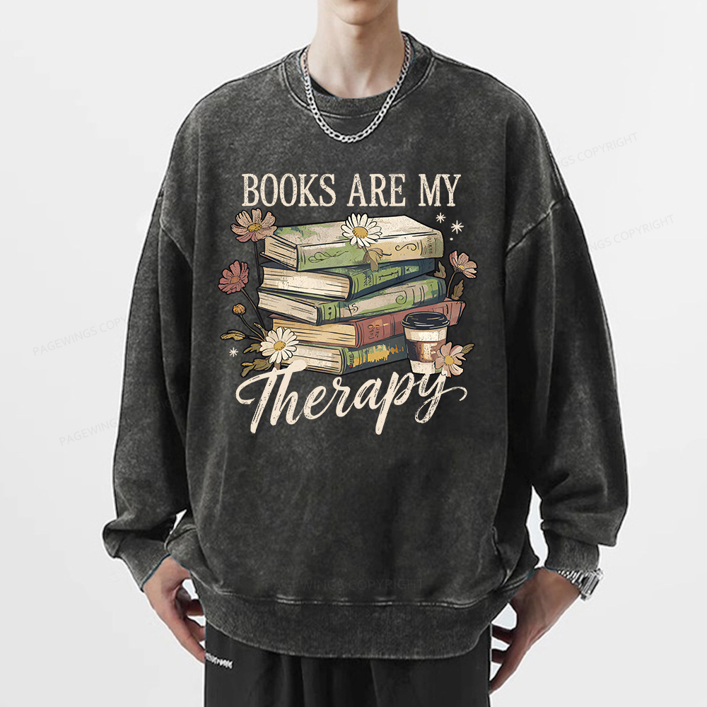 Pagewings Books Are My Therapy Unisex Washed Sweatshirt