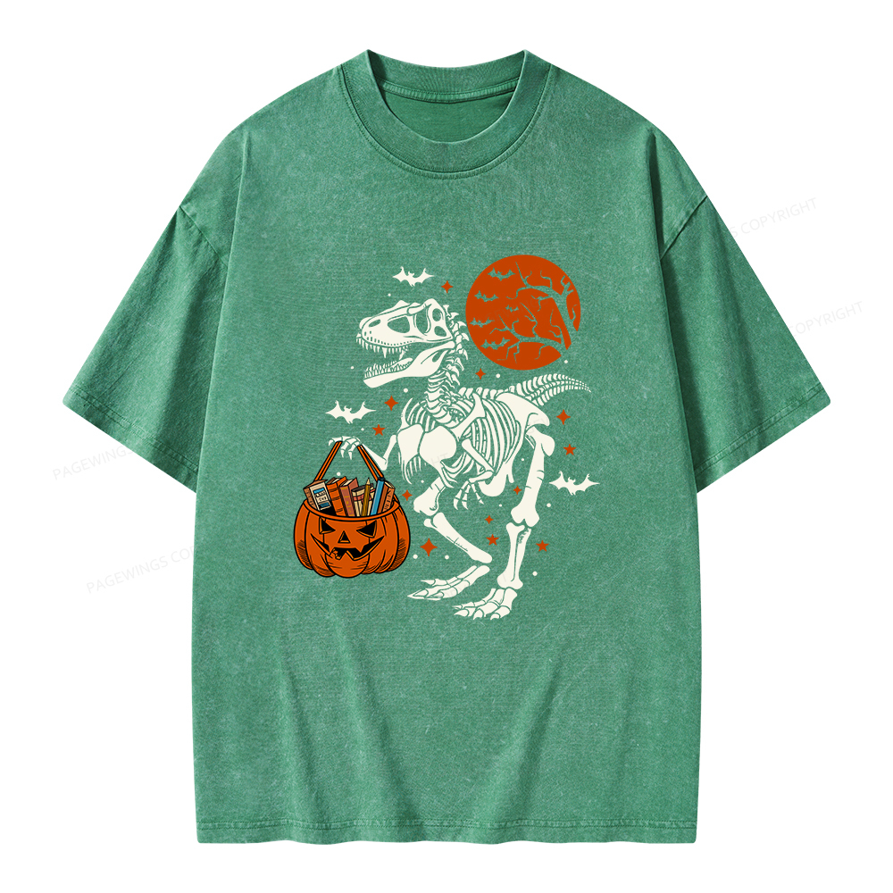 Pagewings Dinosaur Halloween Unisex Washed T-shirt
