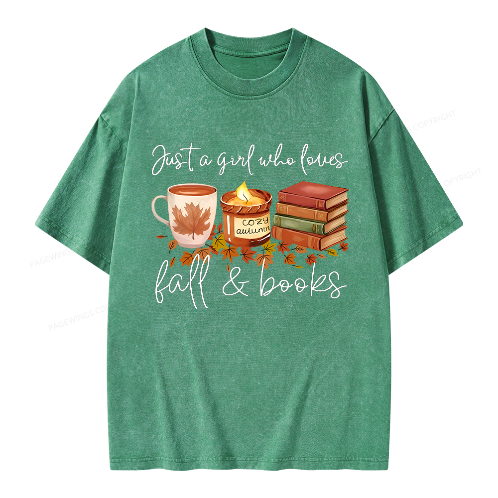 Pagewings Just A Girl Who Loves Fall&Books  Unisex Washed T-shirt