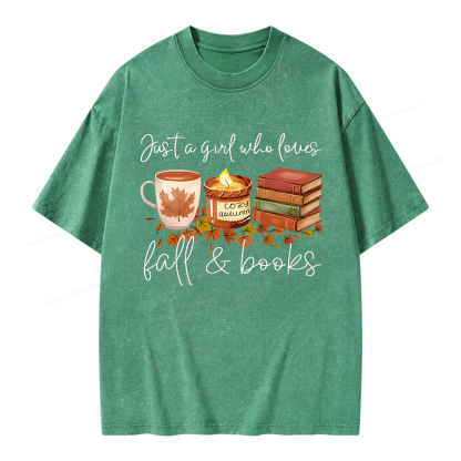 Pagewings Just A Girl Who Loves Fall&Books  Unisex Washed T-shirt