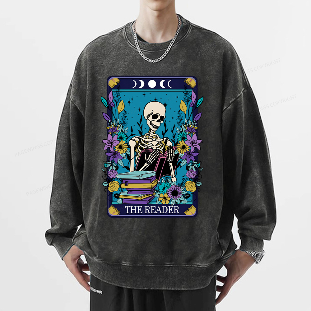 Pagewings The Reader Tarot Card Shirt Unisex Washed Sweatshirt