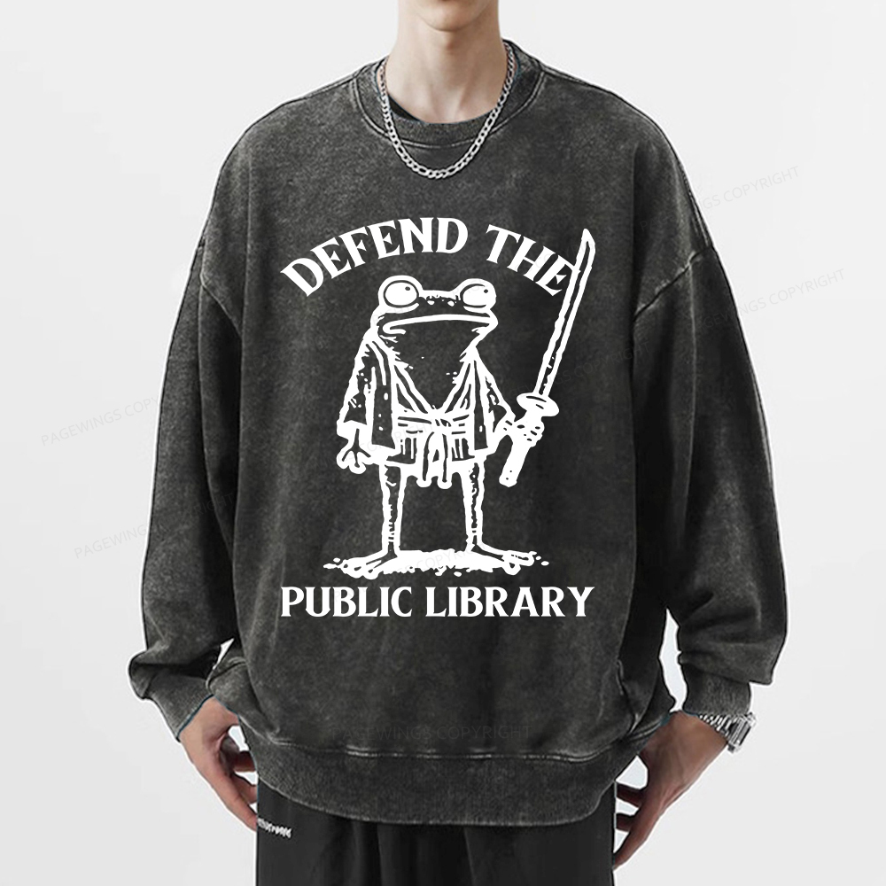 Pagewings Defend Your Public Library Unisex Washed Sweatshirt