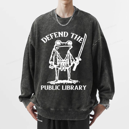Pagewings Defend Your Public Library Unisex Washed Sweatshirt