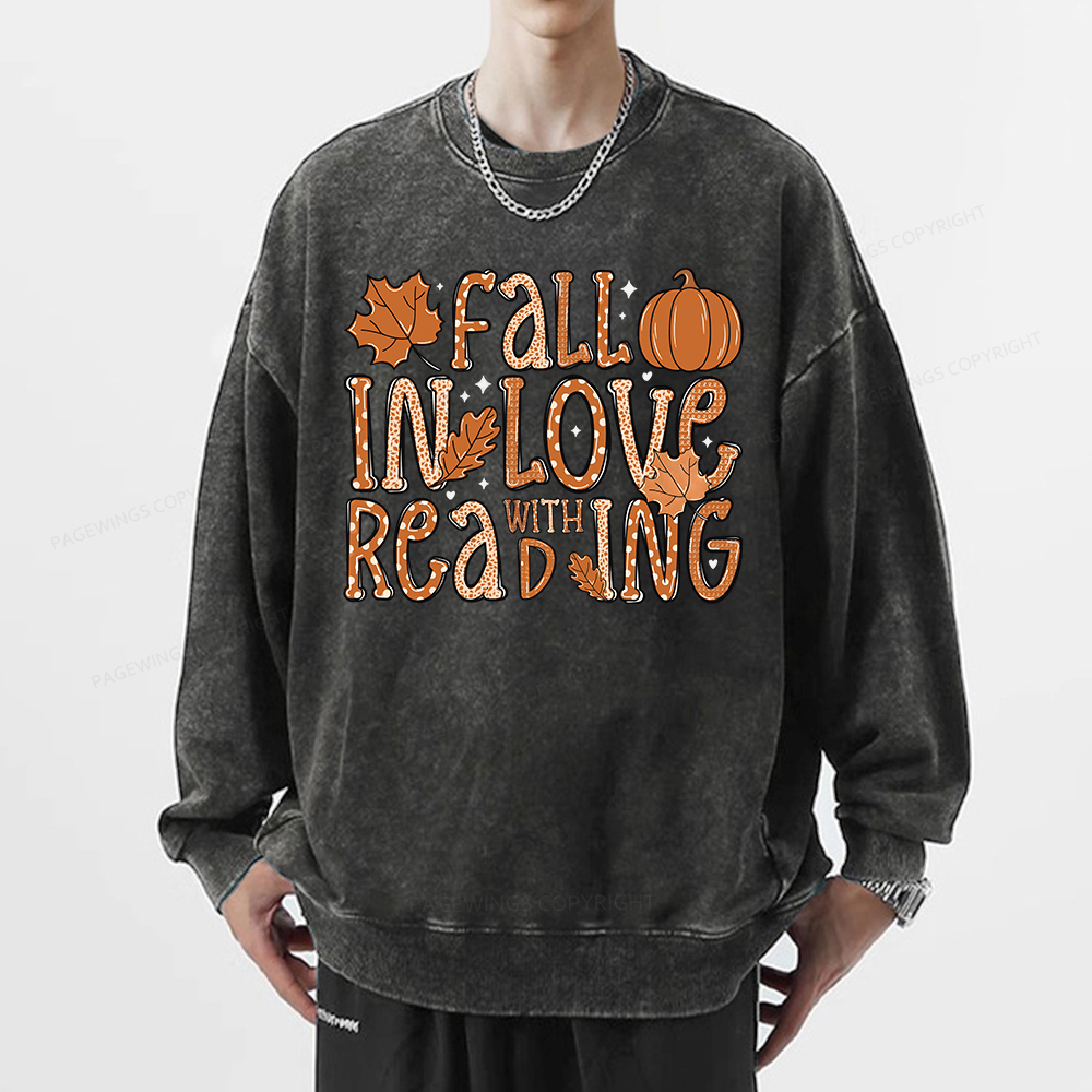 Pagewings Fall In Love With Reading Unisex Washed Sweatshirt