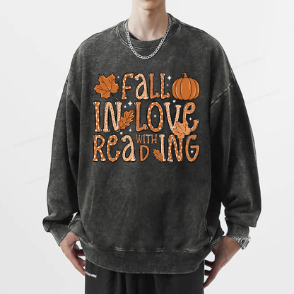 Pagewings Fall In Love With Reading Unisex Washed Sweatshirt