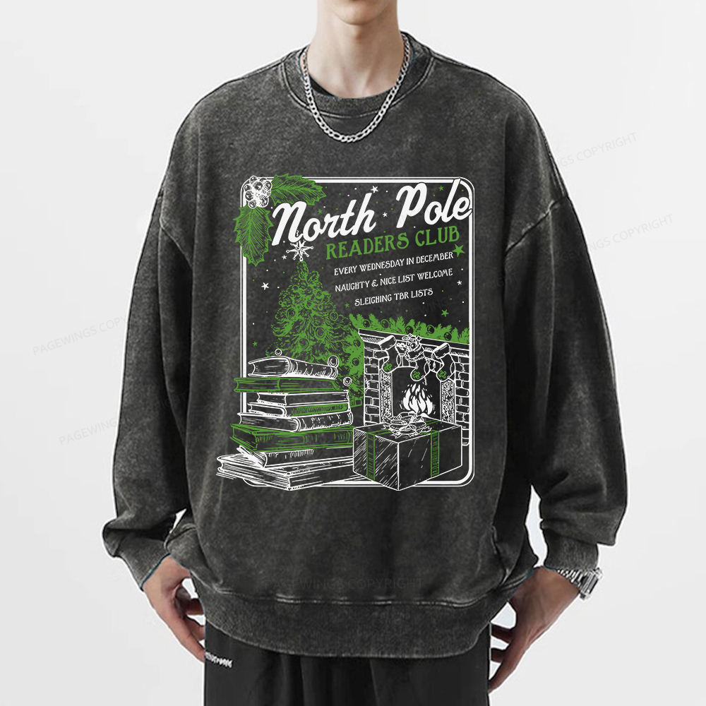 Pagewings Bookish Christmas Unisex Washed Sweatshirt