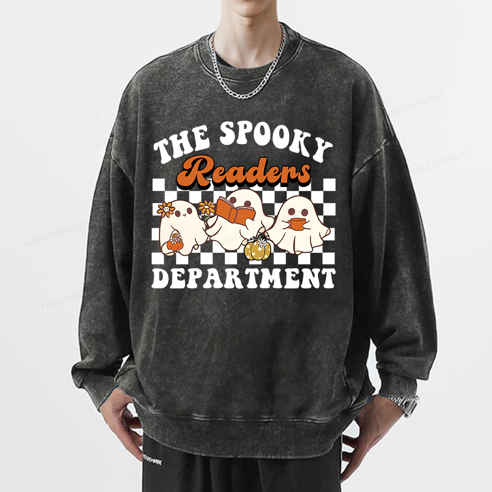 Pagewings Spooky Reader Halloween Unisex Washed Sweatshirt
