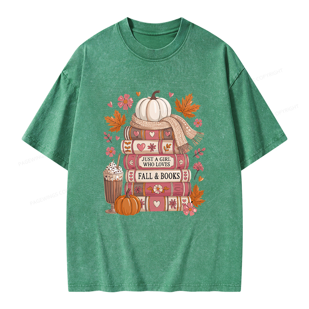 Pagewings Just A Girl Who Loves Fall&Books Unisex Washed T-shirt