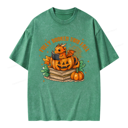 Pagewings Reading Dragon in Pumpkin Cup Unisex Washed T-shirt