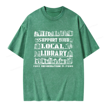 Pagewings Support Your Local Library Unisex Washed T-shirt