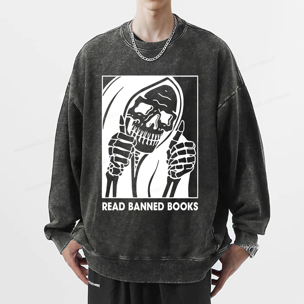 Pagewings Read Banned Books Unisex Washed Sweatshirt